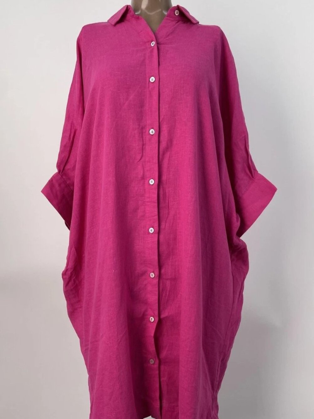 Lenny Niemeyer Womens Shirt Dress Hot Pink Size S Linen Short Sleeve Button Up